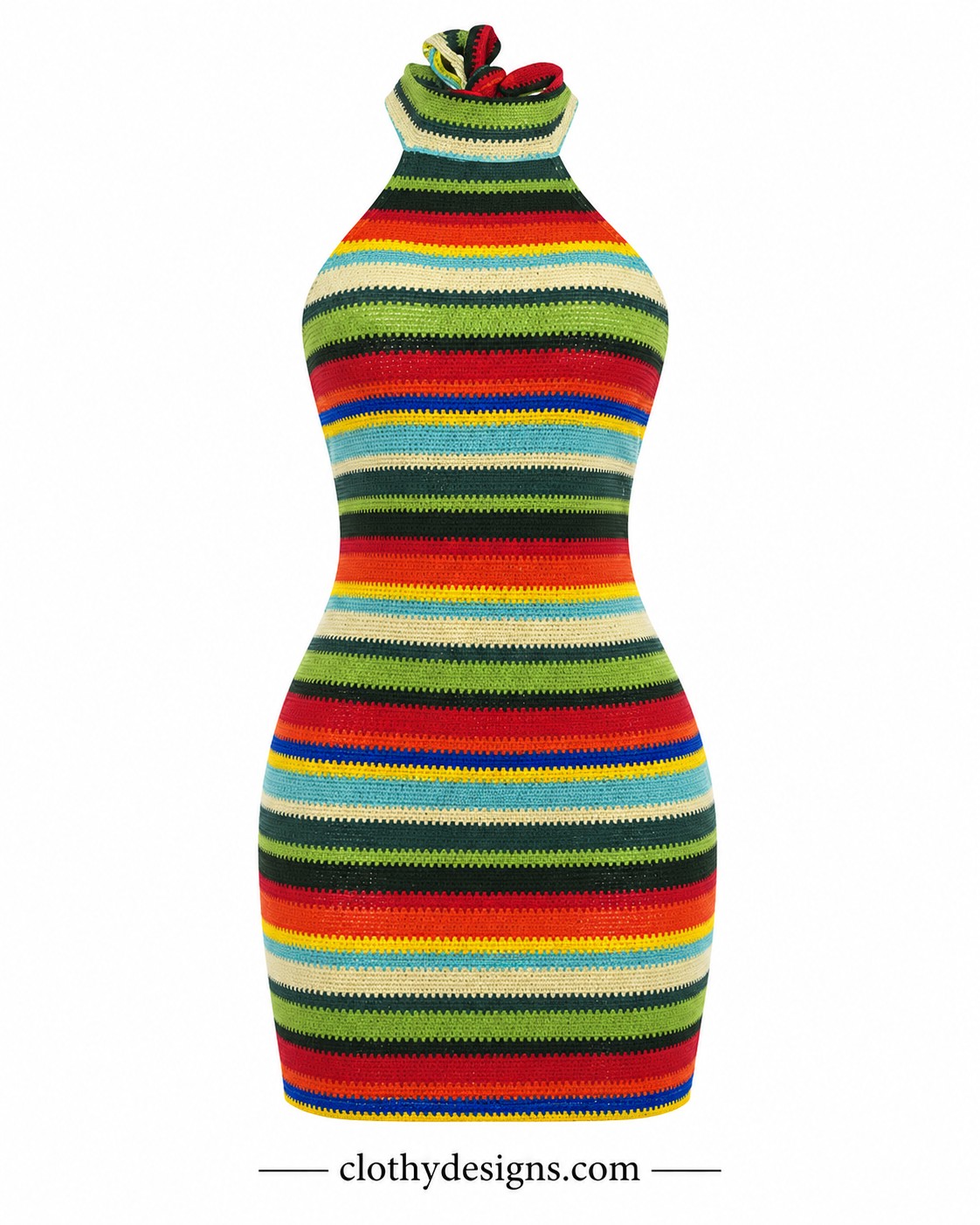 Striped Knit Halter Mini Dress – Colorful Contrast Sleeveless Backless Bodycon Summer Dress
